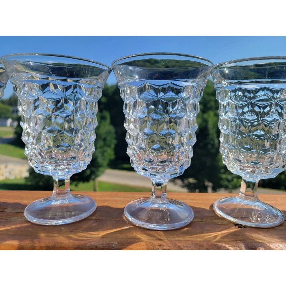 Fostoria American Clear Footed Cubist Low Water Goblets Set of 8 Vintage 5.5 in